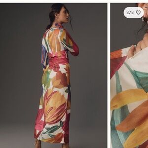 Farm Rio Long-Sleeve Mesh Printed Midi Dress